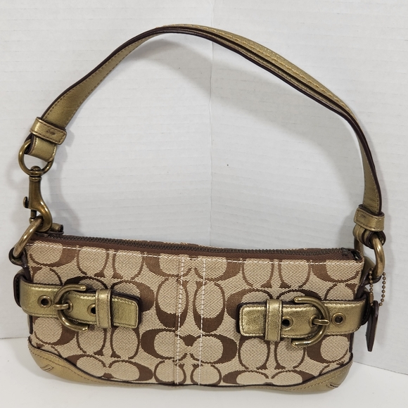 Coach Other - Coach sig c tan canvas leather trim shoulder purse wristlet bag 5107 euc